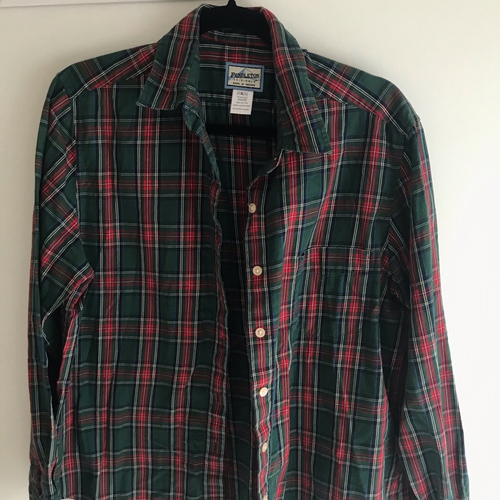 Pendleton Green Plaid Button Down, Sz Medium - image 1